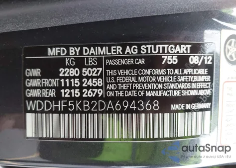 2013 Mercedes-Benz E 350 z USA, uszkodzony, nr VIN WDDHF5KB2DA694368